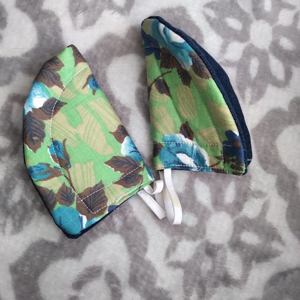 NWOT homemade pot holders rose floral abstract denim lined